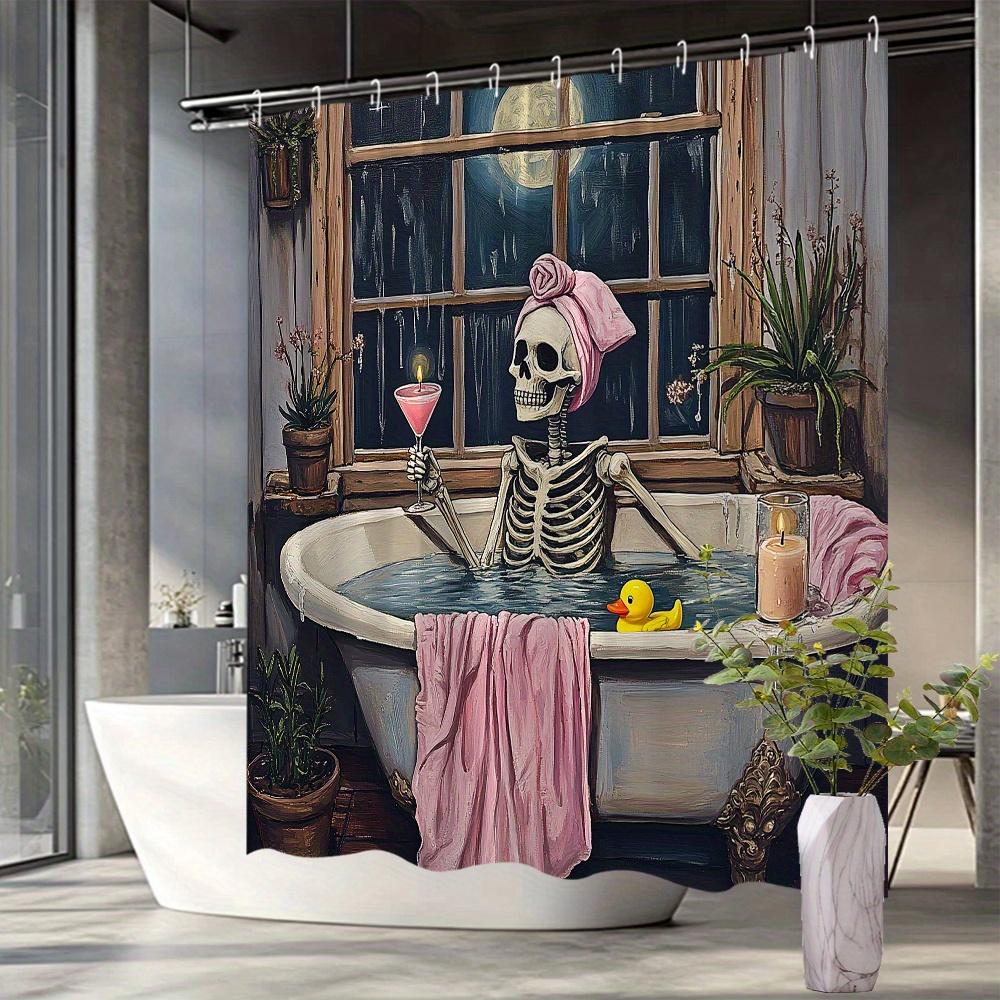 1Pc Halloween Skeleton Bathtub Shower Curtain Funny Bone Decor Vintage Style Polyester Fabric Bathroom Decor Bathtub Partition