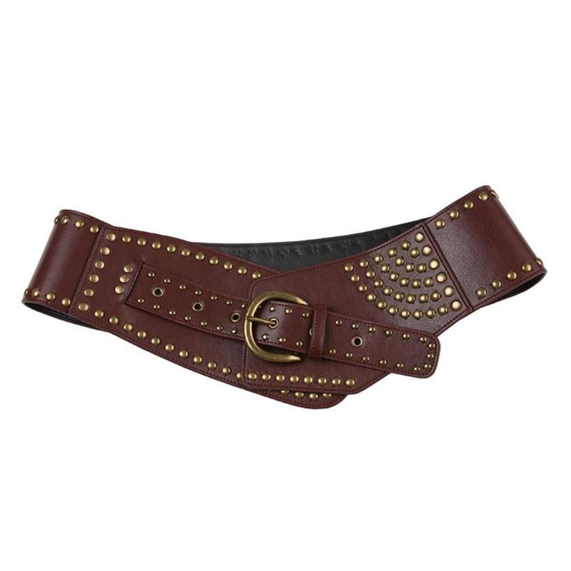 Rivet Studded Belt for Jeans Pants PU Leather Wide Cincher Belt for Shorts Skirt 2000s Girl Clothing Unisex Waist Decors