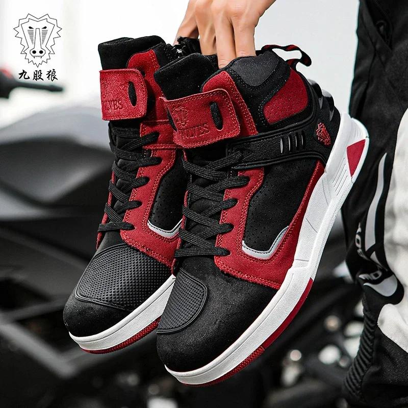 Boots Motorcyclist Shoes Men Breathable Motorbike Sneaker Microfiber Leather Adventure Touring Anti-slip Motorcycle Boots