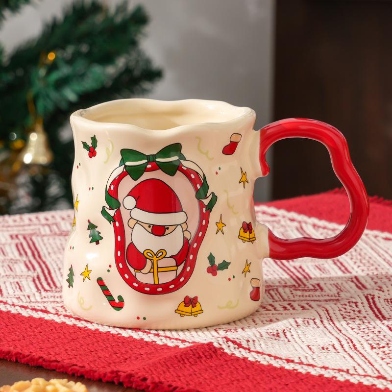 Christmas Ceramic Cup with Handle High End Coffee Cup Household Cartoon Light Luxury High Quality Mug
