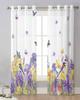 Spring Iris Watercolor Butterfly Sheer Curtains for Living Room Decoration Window Curtains Kitchen Tulle Voile Organza Curtains