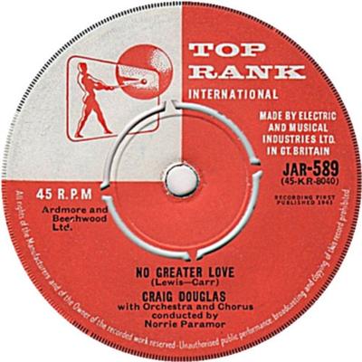 7inch Record CRAIG DOUGLAS - No Greater Love JAR589 Top Rank Intern 1961 UK Pop Used