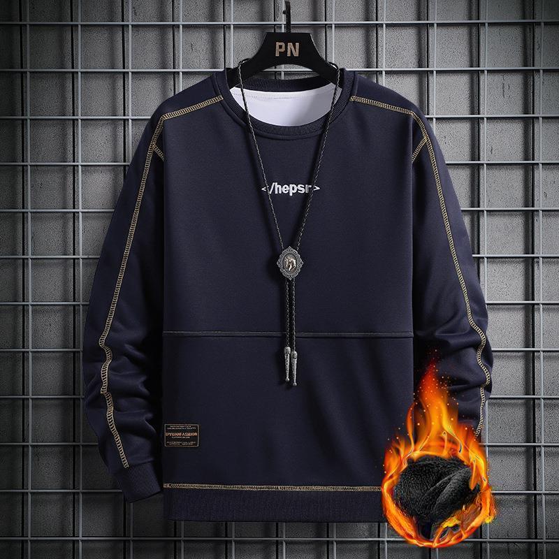 Autumn and Winter Sweater Men's Korean Style Fashion Men's Long-sleeved T-shirt Casual Pullover Bottoming Shirt Plus Velvet Warm Men's Clothing