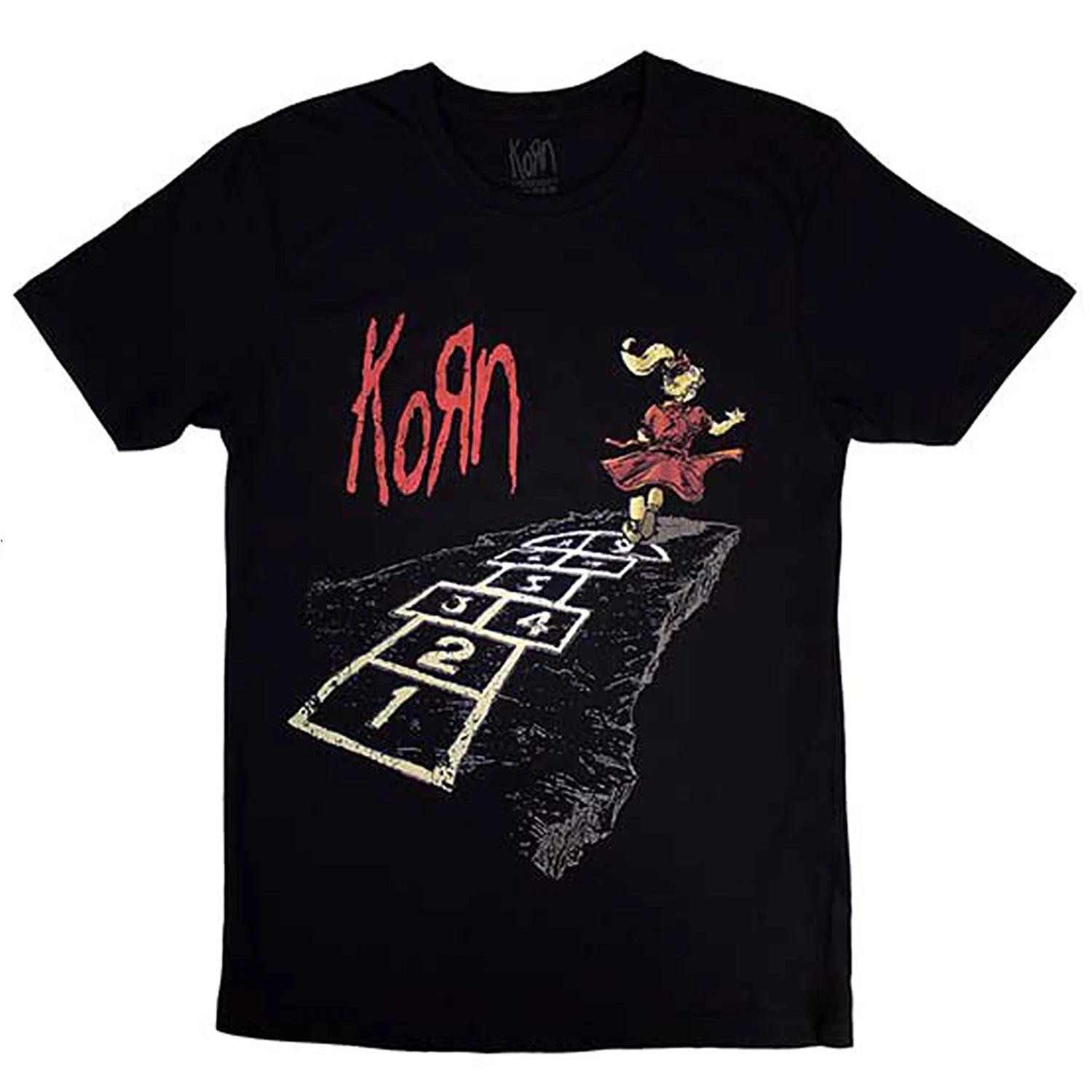 Men s Korn Follow The Leader Hopscotch T-shirt XX-Large Black XS