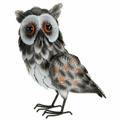Garden Figurine Owl Made of Metal 37 Gray