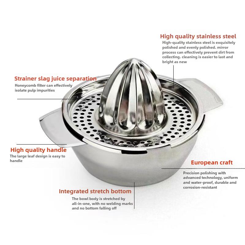 Manual Squeezer Citrus Lemon Orange Grapefruit Juicer 304 Stainless Steel Robust Hand Juicer Reamer Rotation Press with Strainer
