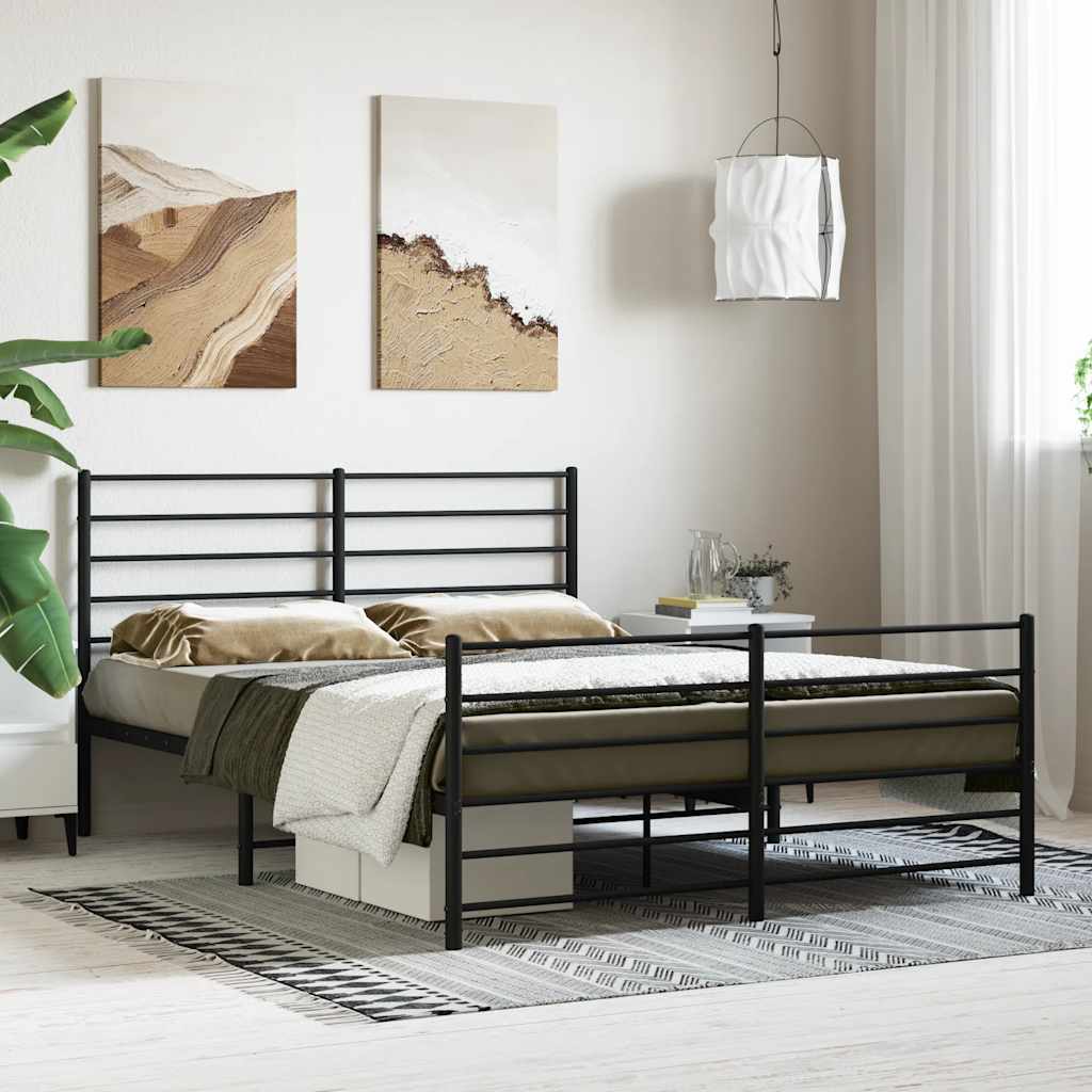 Metal Bed Frame with Headboard and Footboard Black 140x190 Cm
