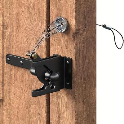 1 Set Self-locking Fence Latch, Carbon Steel Black Lock, Post Mounting With Stainless Steel Spring Cable Pull Head Fence Iron Bolt Lock