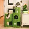 2-3 Tiers Cat House Enclosed Hut Cat Climbing Tree Kitten Scratching Post W/ Hanging Ball Toy for Cats Sleeping Resting Playing