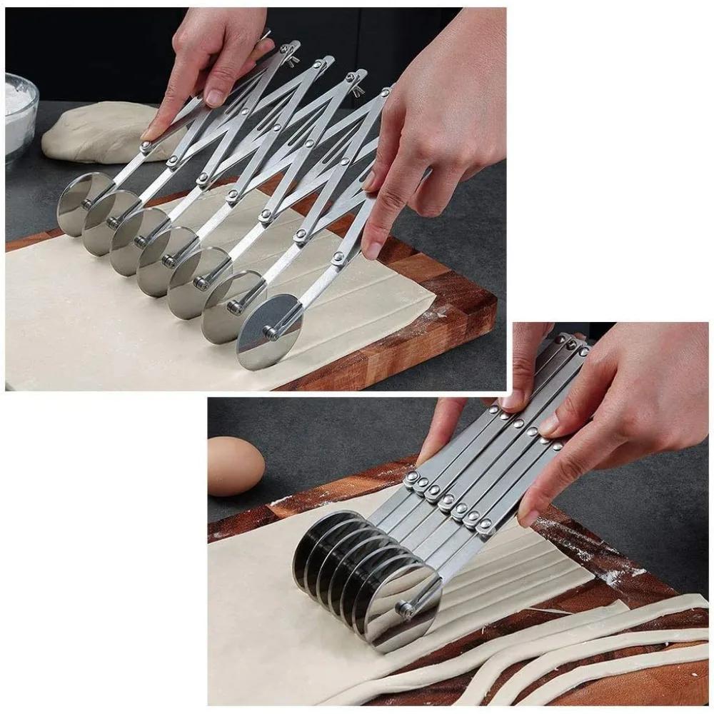 Tăiător de pizza din oțel inoxidabil 430 cu roți de 5/7 roți, tăietor de aluat reglabil, tăietor de prăjituri pentru prăjituri, instrumente de coacere