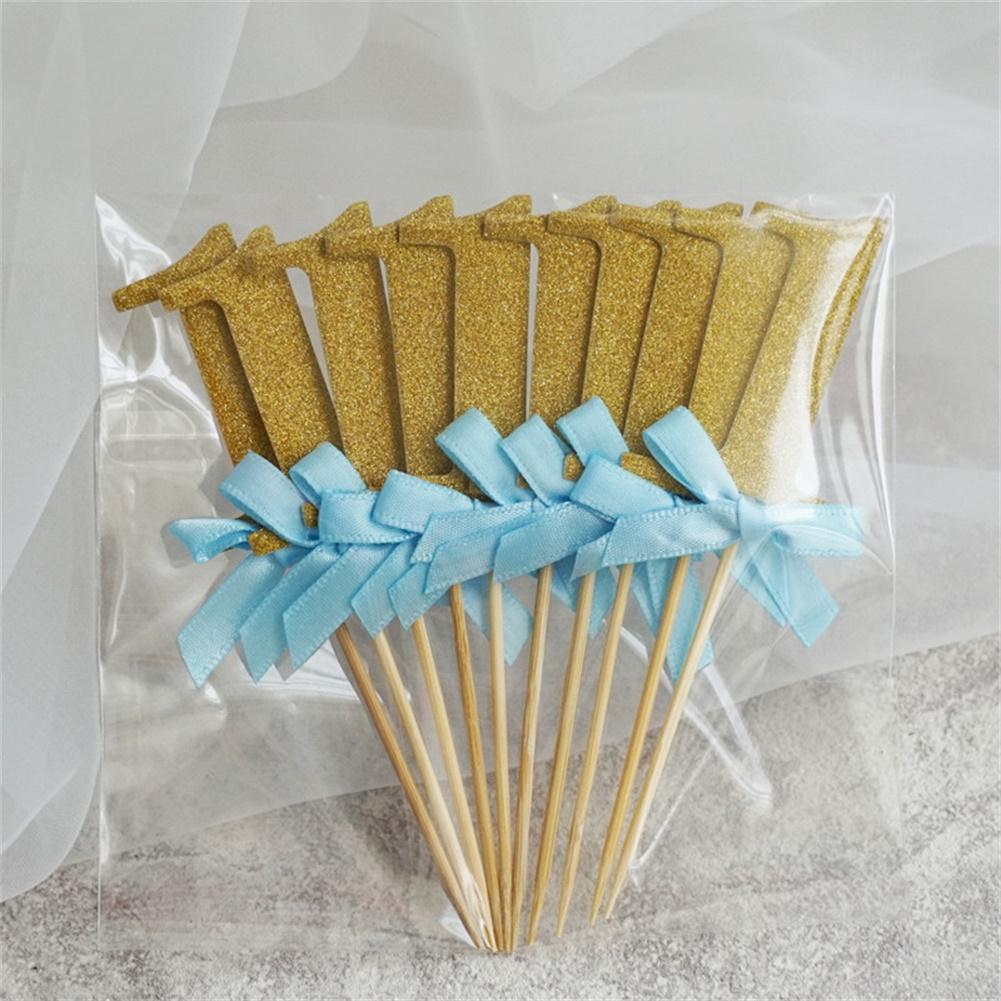 10Pcs First Birthday Decorations Number 1 Cupcake Toppers Boy Girl 1st Year Party Decor