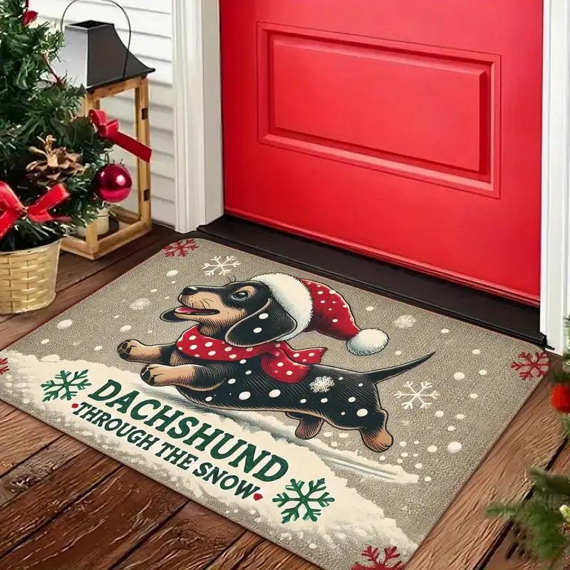 1PC VIKAMA Christmas Doormat Semi-circular Welcome Mat Anti Slip Wear-resistant Carpet for Living Room Bathroom Kitchen Tapete