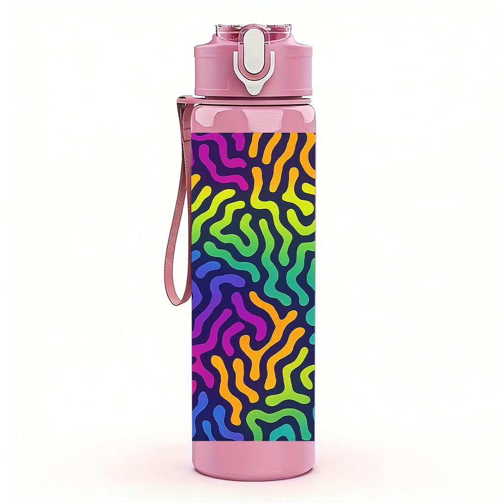 1PC Psychedelic Swirl Abstract Pattern 750ml Color Plastic Sports Water Bottle Leakproof Flip Straw Lid Suitable for Sports Office Home Use