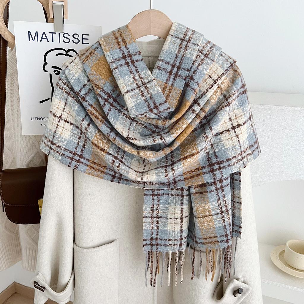 Autumn Winter New High-End Versatile Plaid Scarf Women'S Shawl Commuting Tassel Imitation Cashmere Scarf