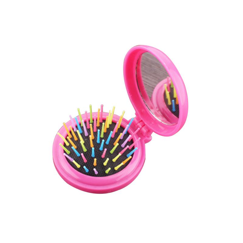 Mini přenosný skládací masážní hřeben Airbag Masážní kulaté duhové zrcátko Antistatický hřeben