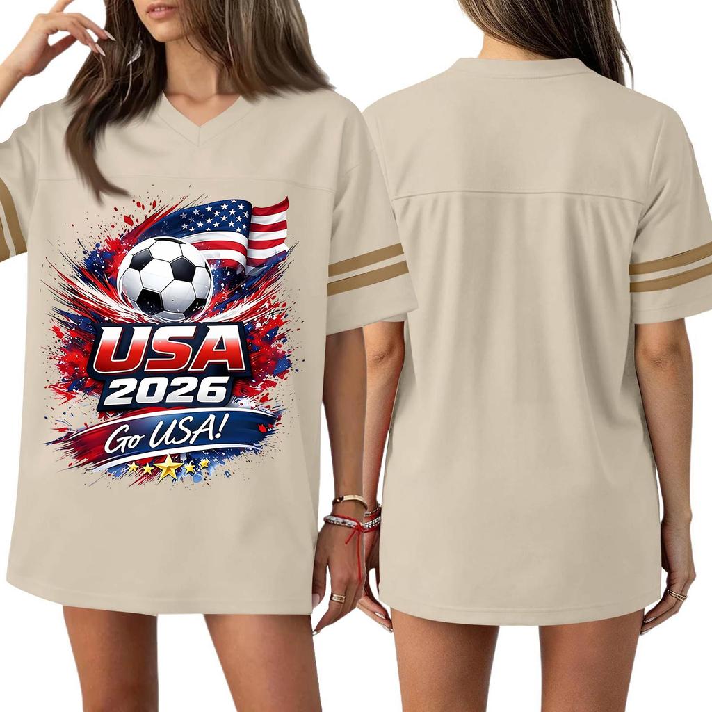 Women's Casual & Stylish V-Neck Sports — Print Short-Sleeve Athletic T-Shirt Top