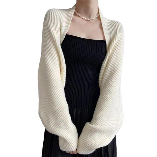 Women Knitted Cardigan Shawl Loose Bat Sleeves Solid Color Knitting Coat Short Style Shawl Coat Autumn Winter Wear