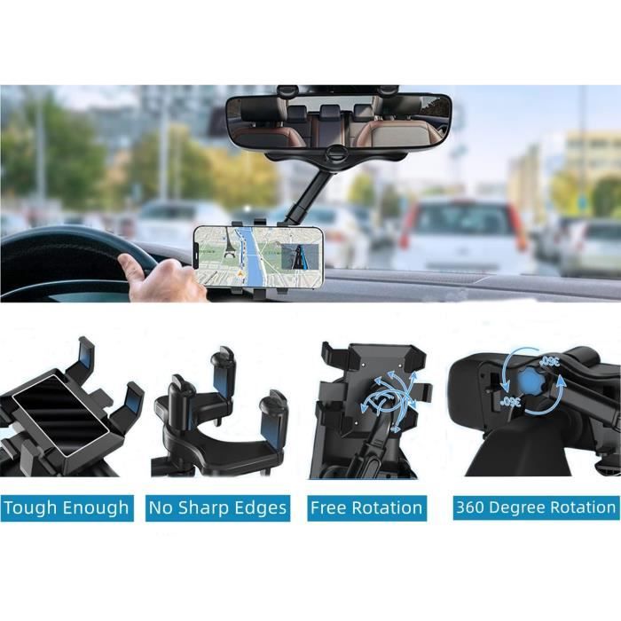 Support de téléphone - Rétroviseur - Réglable - Rotatif 360° - Portable