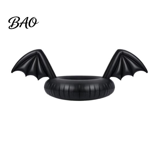 Summer Beach Float Ring Inflatable Pool Float, Creative Bat Wings Decor, Black Thickened PVC Swim for Party Halloween Calm Water Tube