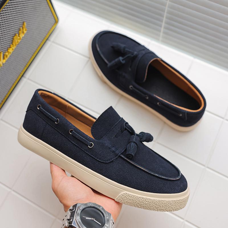Suede Leather Mens Loafers Fashion Platform Men's Casual Shoes Handmade Male Walking Driving Shoes Moccasins Slip on Flat Shoes