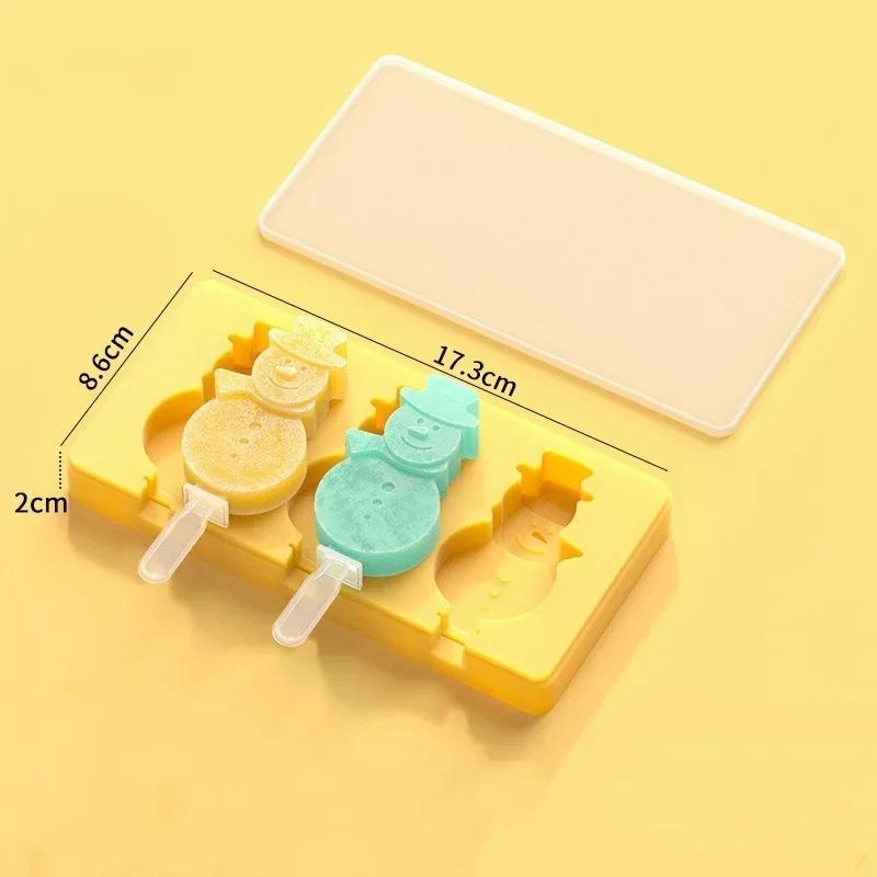 Reusable Homemade Ice Cream Mold Cute Snowman Pine Shapes Colorful Handmade Popsicle Mould Cartoon Cheese Stick Kitchen Tool