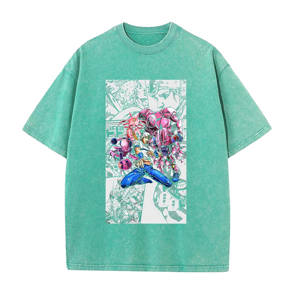 JoJo's Bizarre Adventure Johnny Clothing Men Women Manga T-shirts Vintage Washed T Shirt Casual Cotton Tee Harajuku Male Tshirt