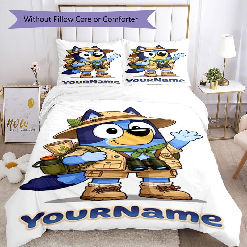 Bluey 103 Customize Your Name Bedding Set Breathable Duvet Cover with Pillowcases Home Decoration Birthday Gift