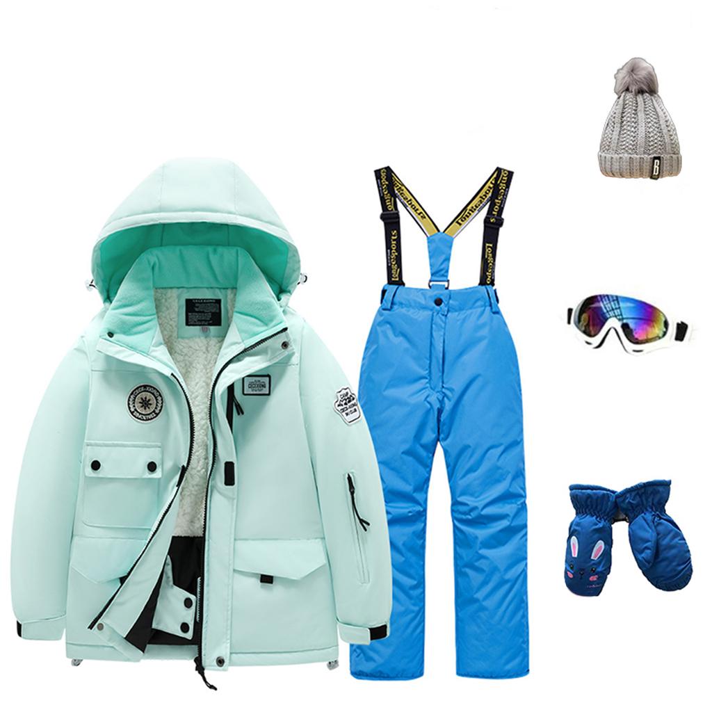 Children's Fashion Skiwear Set Boys' And Girls' Thickened Waterproof Thermal Ski Suit Five-Piece Outfit With Jacket And Trousers