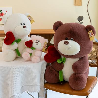 Love Flower Bear Plush Toy To Give Girlfriend Qixi Festival Gift Confession Heart Bear Throw Pillow