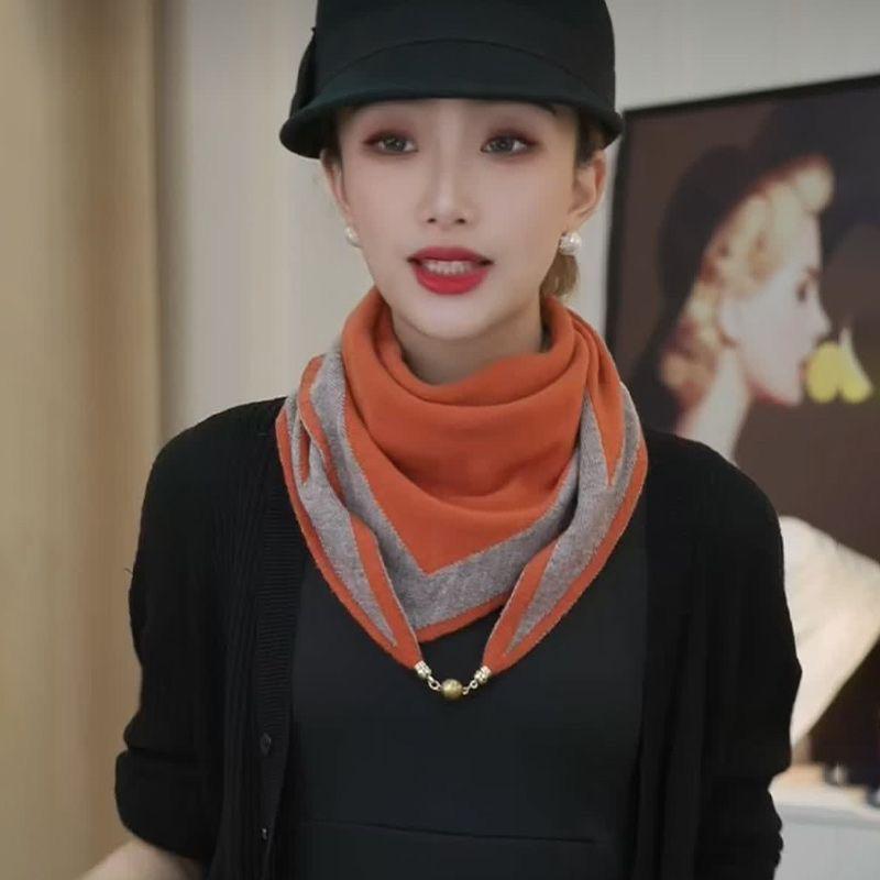 Milan's Two-tone Knitted Triangle Scarf with Decorative Ends