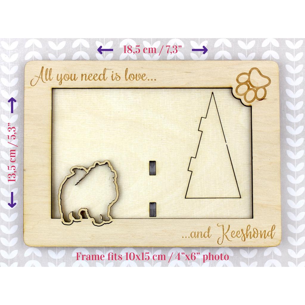 Keeshond, Dutch Barge Dog, Smiling Dutchman, I – Photo frame, engraved wooden frame | Art-Dog
