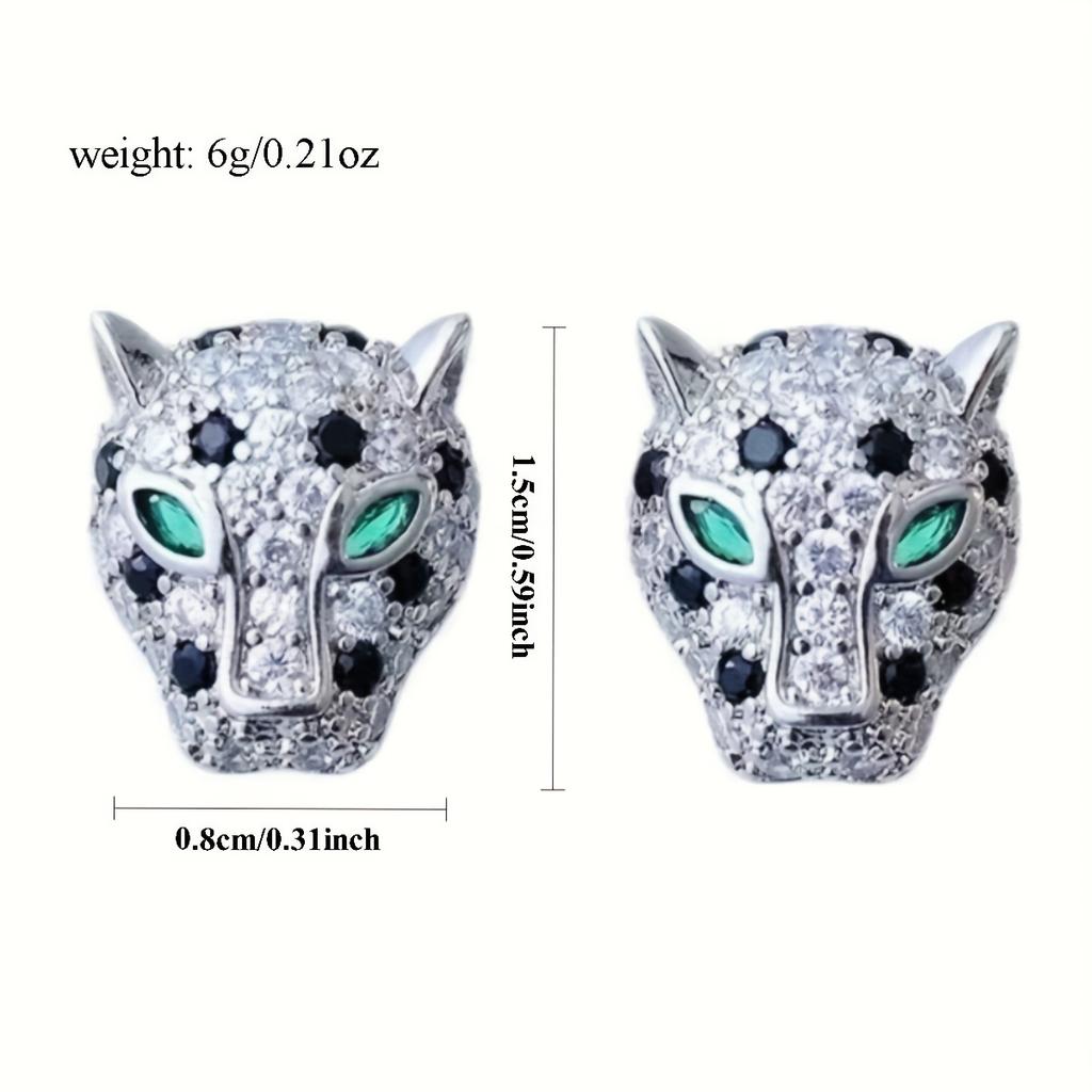 Luxury Leopard Stud Earrings with Green Eyes - Glittering Animal Design, 18K Golden Plated, Stainless Steel Posts, Perfect for Evening Parties & Banqu