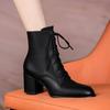 Chunky Heel Pointed Toe Martin Boots Laced Ankle Boots with Plush Lining,Winter Warm Leather Shoes for Women