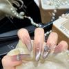 L94 Elegant Versatile Handmade Cat Eye Nails with Long White Side-Light Effect
