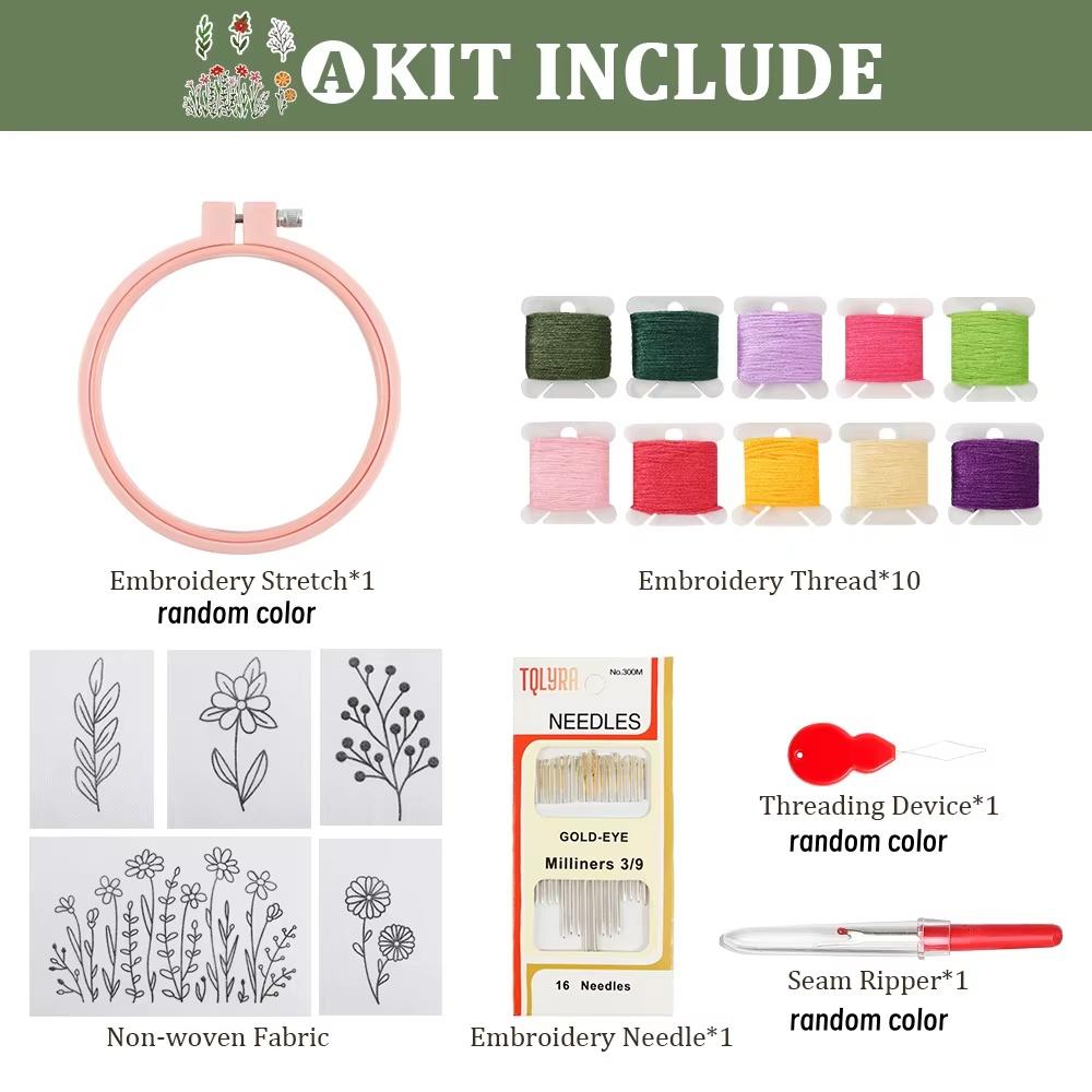 

New Flower Embroidered Kit for Beginner Handmade DIY Material Pack Flower Pattern Cross Stitch With Hoop Sewing Tool Accessories