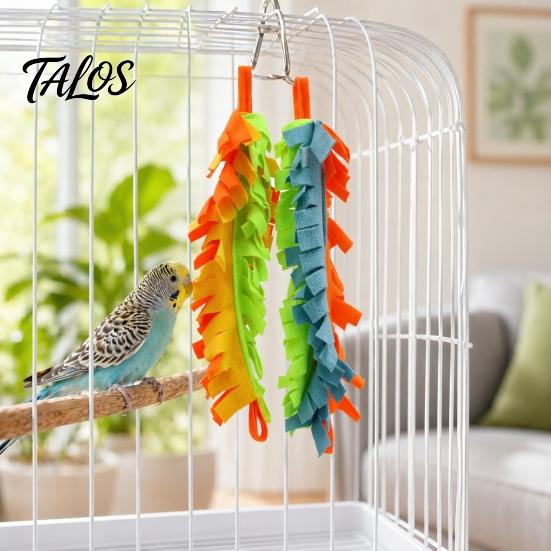 Bird Hanging Toy 2Pcs Parrot Chewing with Metal Ring, Colorful Felt Strips, Small Animal Pet Stress Relief Climbing Activity for Cockatiels