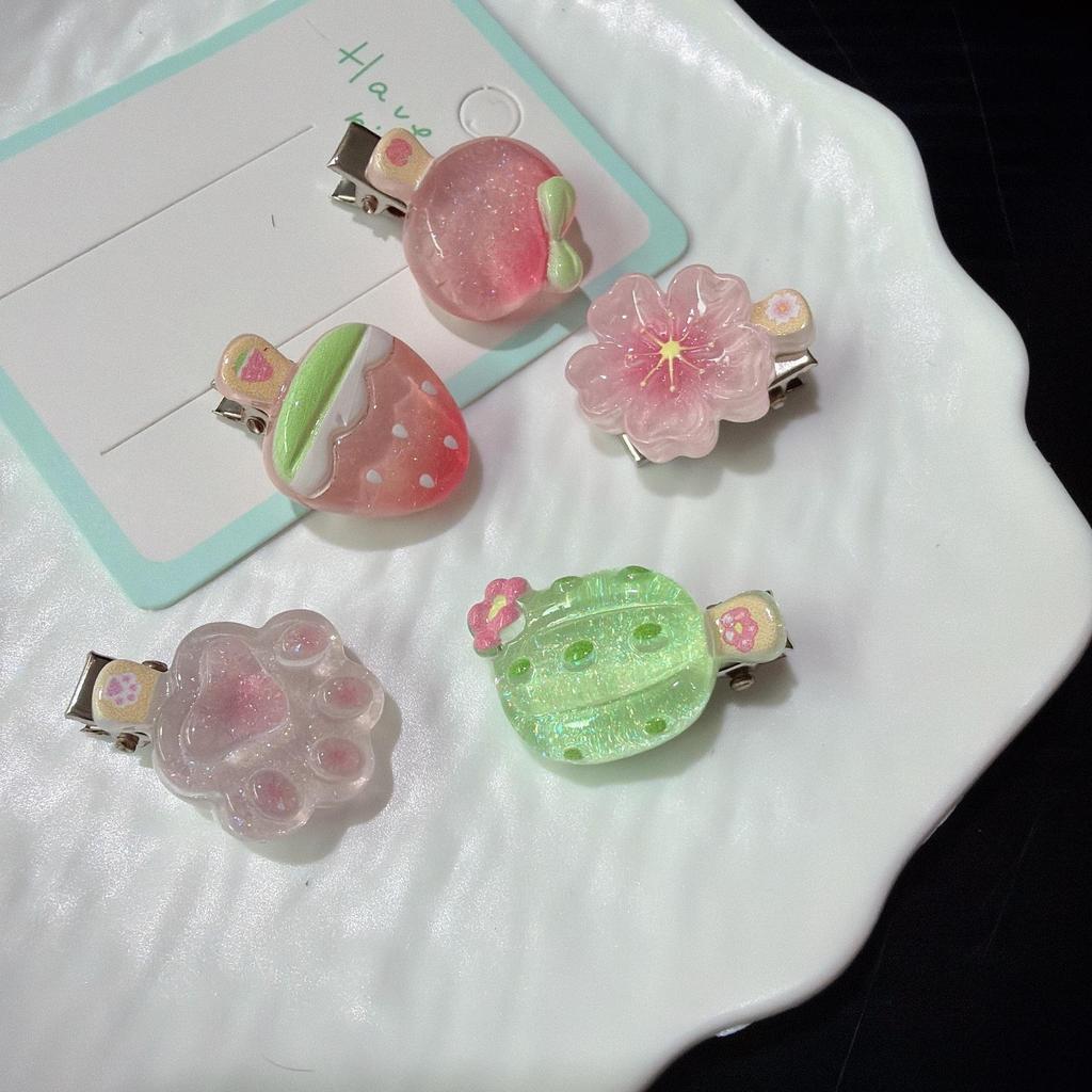 5Pcs Korean Jelly Fruit Duckbill Hair Clips Cute Mini Sheer Side Bangs Clips Sweet Daily Accessory for Girls