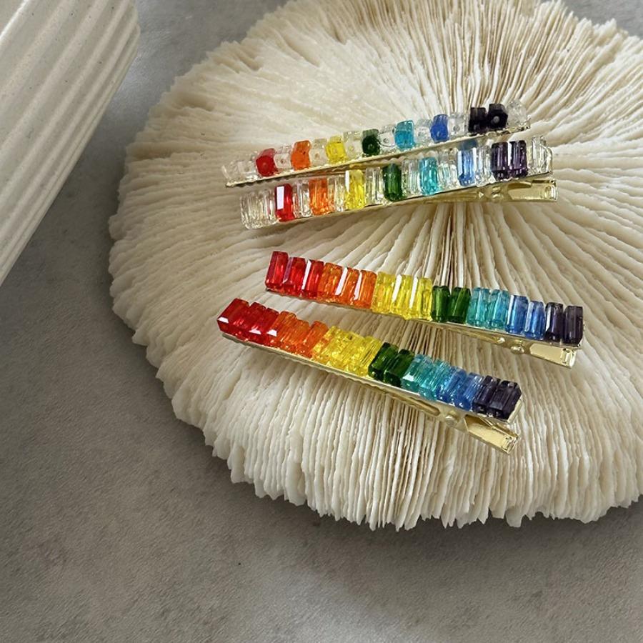 1PC Lucky Rainbow Delicate Rhinodiamond Bangs Clip Forehead Broken Hair Clip Female Side Simple Duck Beak Clip Headwear