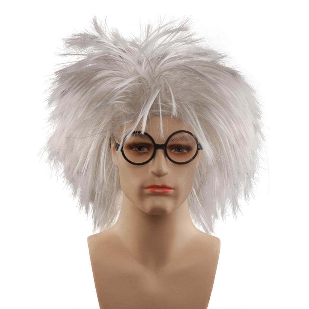 Old Man Wig Dressing up Teacher Role Play Physicist Adults Men and Glasses
