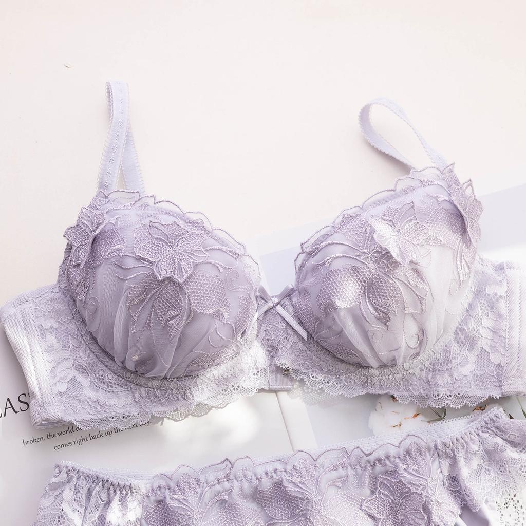 Set Reggiseno con Ricamo in Pizzo Stile Dolce Giapponese Coppa Sottile Confortevole Raccoglitore Push Up Biancheria Intima per Ragazze