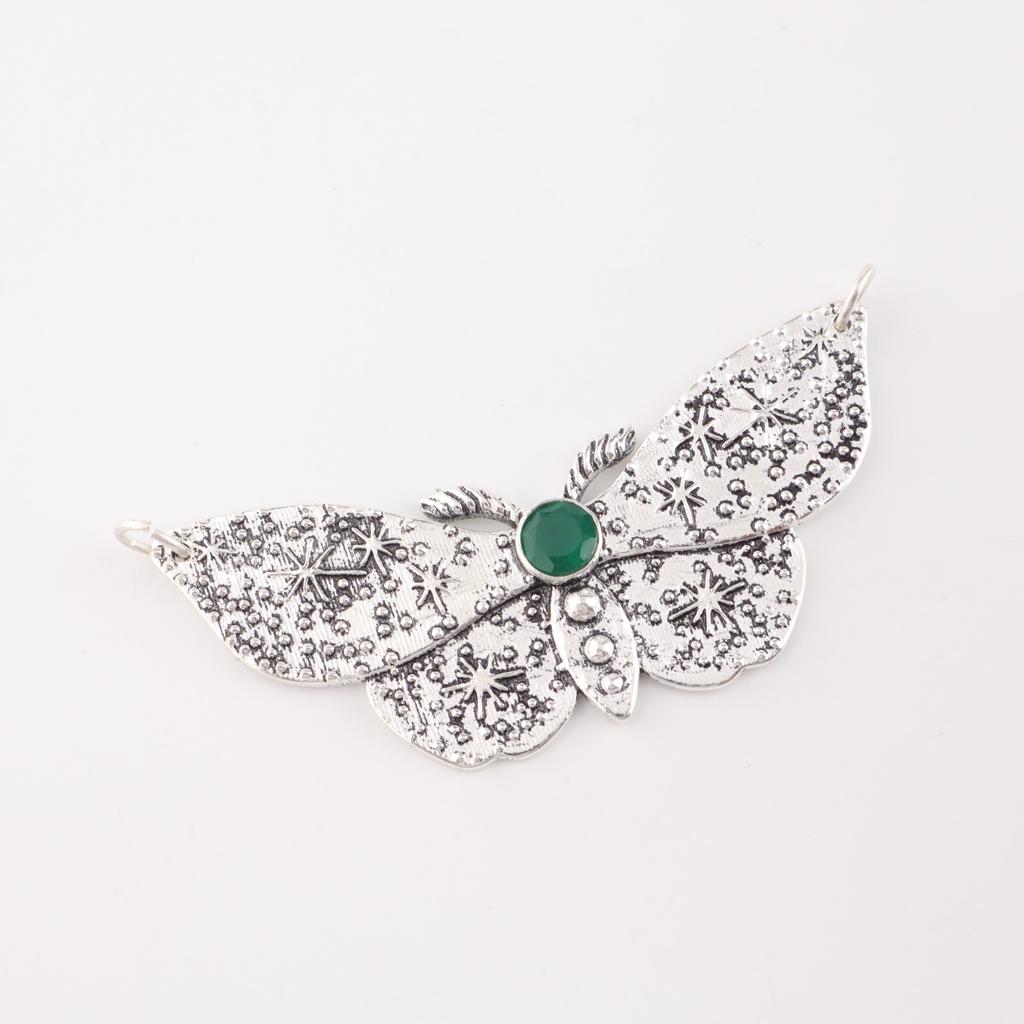 Green Onyx Gemstone 925 Sterling Silver Jewelry Butterfly Chain Pendant 0.7" CP-35-20