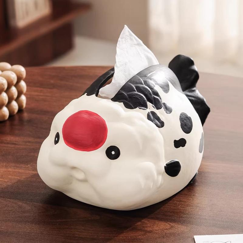 Cartoon Goldfish Tissue Box Home Living Room Desktop Storage Fish Ceramic Napkin Holder Toilet Paper Holder Home Decoration