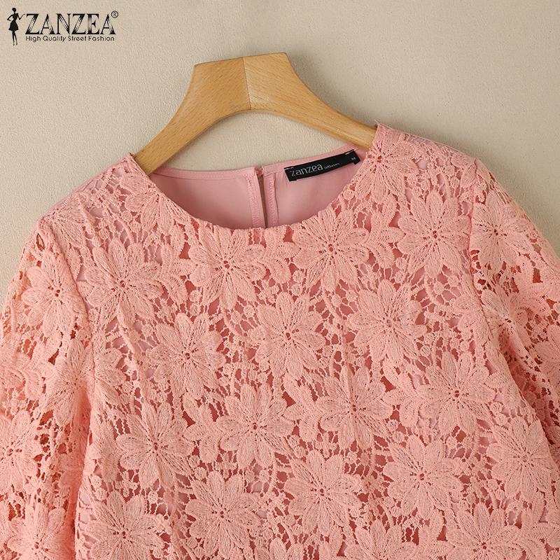 ZANZEA Women Casual Hollow Lace Crochet Patchwork Summer Half Sleeve Blouse