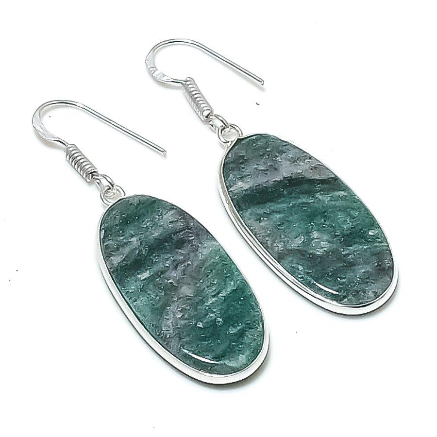 Natural Green Aventurine Gemstone 925 Sterling Silver Jewelry Earring 1.97" AEE-11160