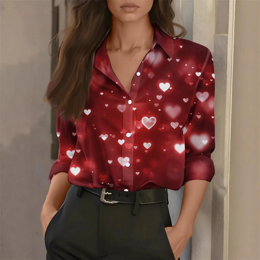 Women's Shirt Blouse Print Button Long Sleeve Casual Basic Shirt Collar Regular Top
