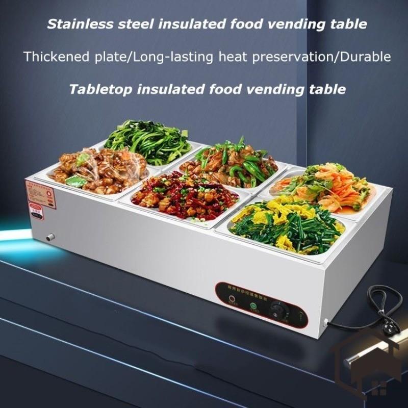 Commercial Fast Food Insulation Table 304 Stainless Steel Electric Heating Table Auto Temperature Control Food Container