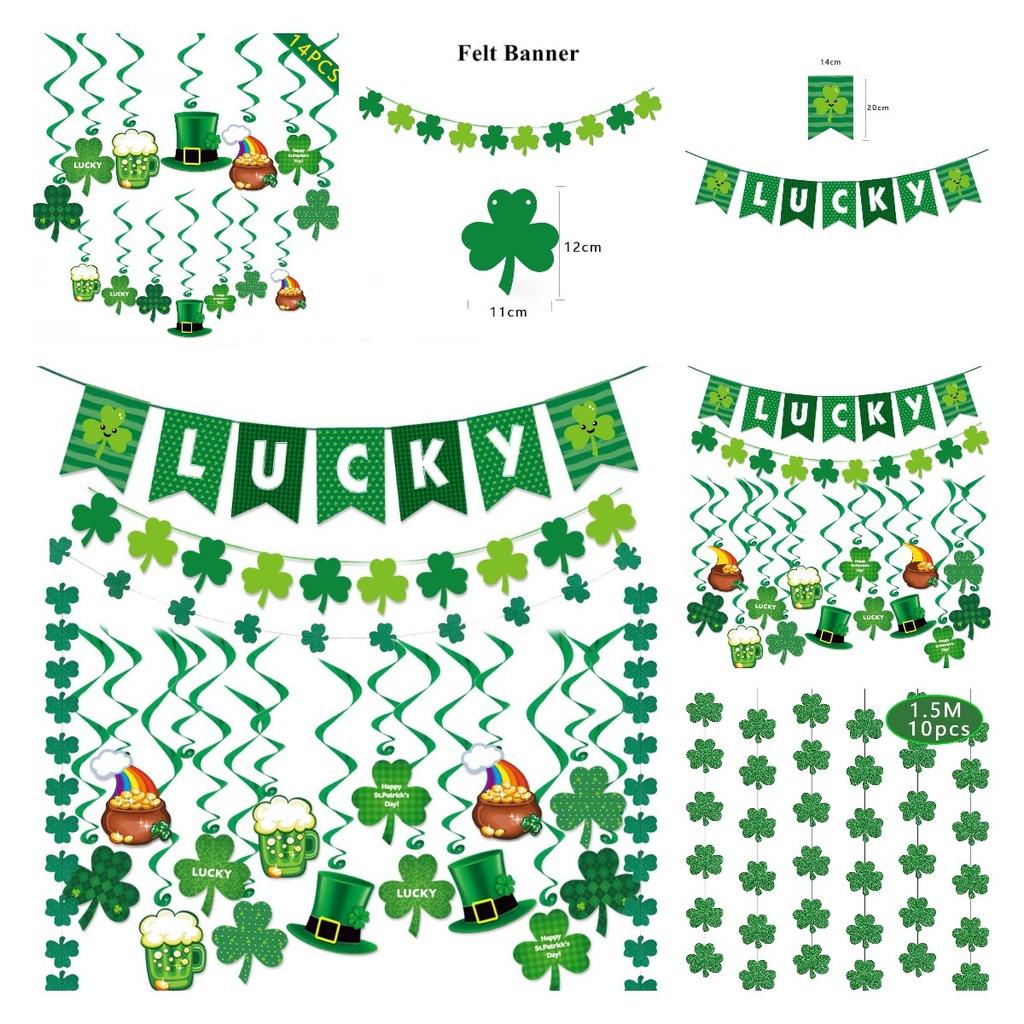 Day Stpatricks Lucky Letter Party Clover Flag Bar Ball Atmosphere Decoration