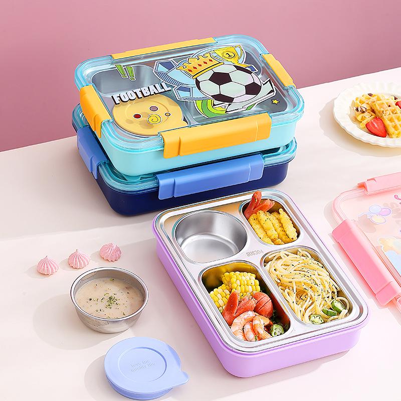 Cartoon Stainless Steel Insulated Lunch Box with Cutlery - Fresh & Stylish Student Design