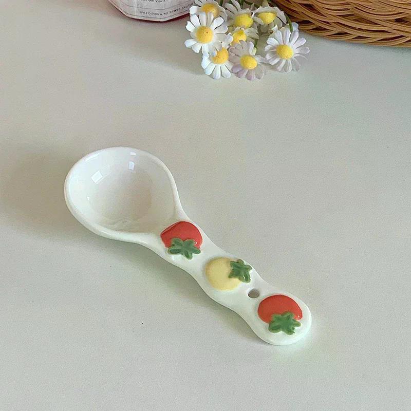 Cute Underglaze Ceramic Spoon INS Long Handle Perfect For Home Dessert Spoon Yogurt Oatmeal