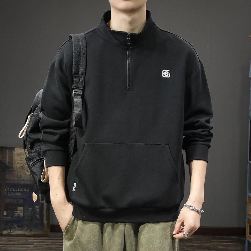 American Heavy-Duty Half-Zipper Pullover Sweater Men'S Loose Large-Size Trendy Brand Casual Sports Stand-Up Collar Jacket Top